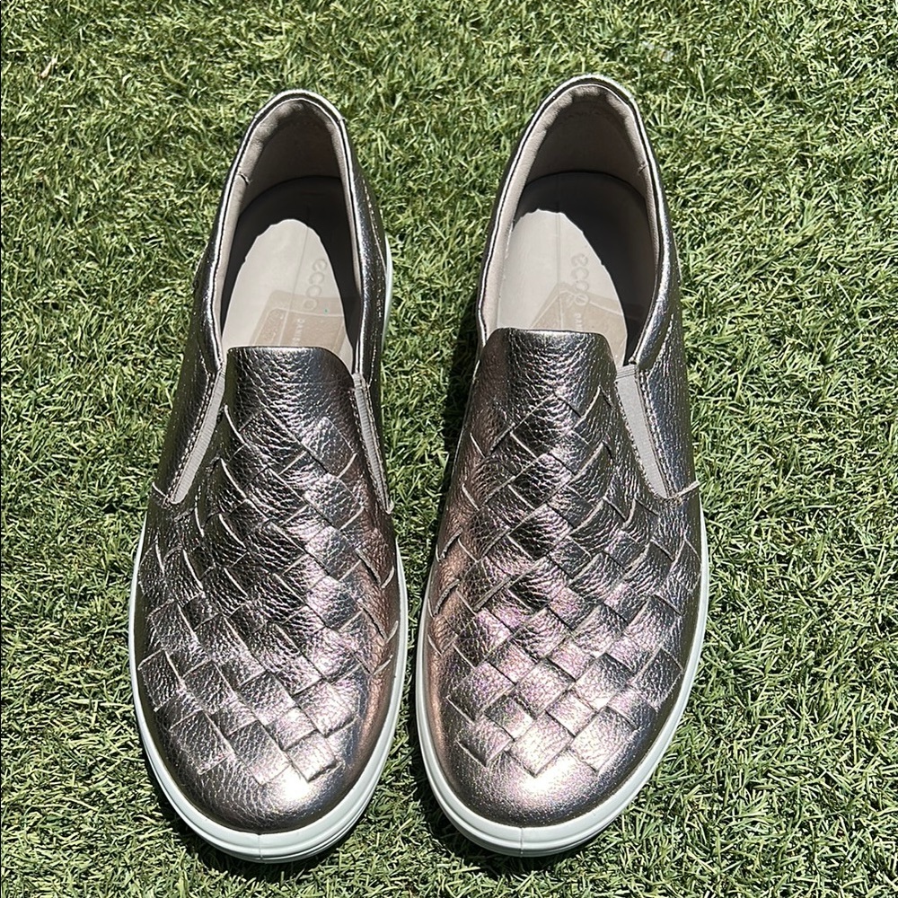 LIKE NEW WOMEN'S ECCO SOFT 7 WOVEN WARM GRAY SIZE 10 EXTRA WIDTH